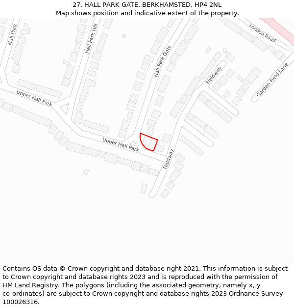 27, HALL PARK GATE, BERKHAMSTED, HP4 2NL: Location map and indicative extent of plot