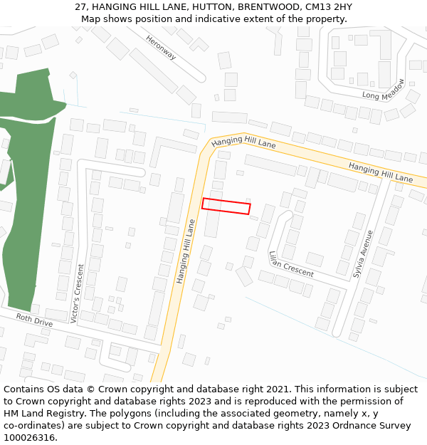27, HANGING HILL LANE, HUTTON, BRENTWOOD, CM13 2HY: Location map and indicative extent of plot