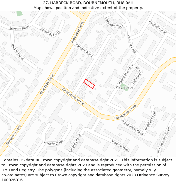 27, HARBECK ROAD, BOURNEMOUTH, BH8 0AH: Location map and indicative extent of plot