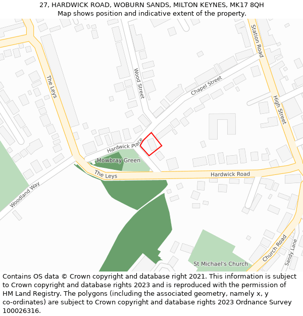 27, HARDWICK ROAD, WOBURN SANDS, MILTON KEYNES, MK17 8QH: Location map and indicative extent of plot