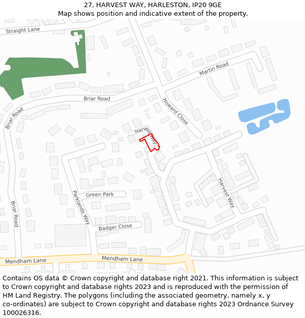 27, HARVEST WAY, HARLESTON, IP20 9GE: Location map and indicative extent of plot