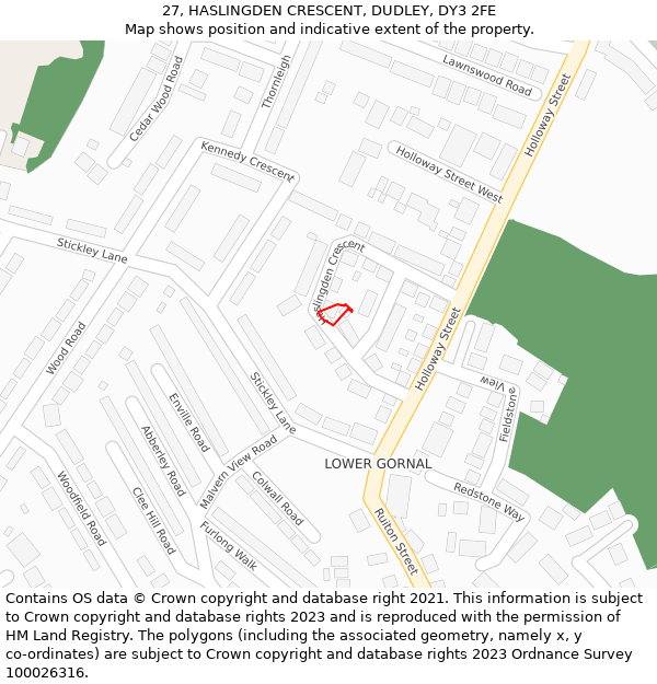27, HASLINGDEN CRESCENT, DUDLEY, DY3 2FE: Location map and indicative extent of plot