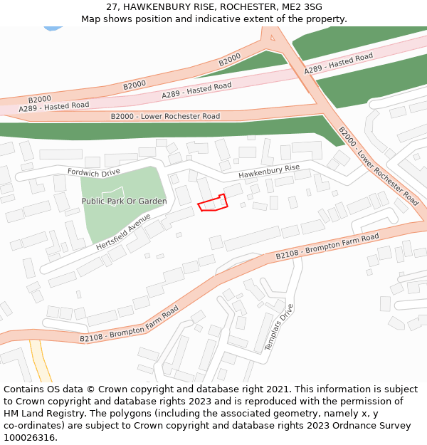 27, HAWKENBURY RISE, ROCHESTER, ME2 3SG: Location map and indicative extent of plot