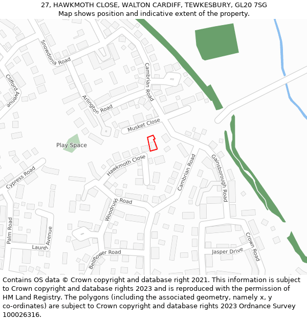 27, HAWKMOTH CLOSE, WALTON CARDIFF, TEWKESBURY, GL20 7SG: Location map and indicative extent of plot