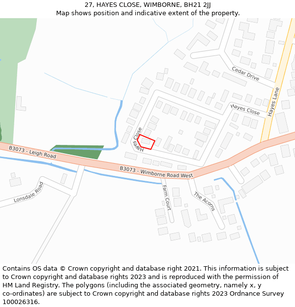 27, HAYES CLOSE, WIMBORNE, BH21 2JJ: Location map and indicative extent of plot