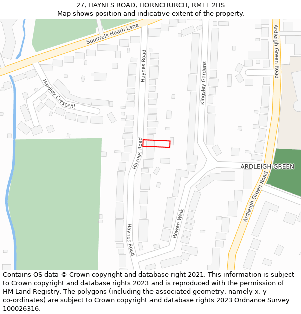 27, HAYNES ROAD, HORNCHURCH, RM11 2HS: Location map and indicative extent of plot