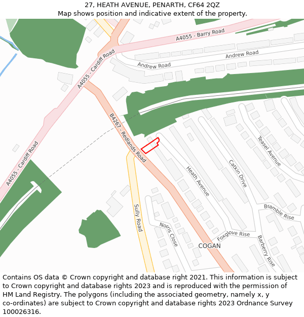 27, HEATH AVENUE, PENARTH, CF64 2QZ: Location map and indicative extent of plot