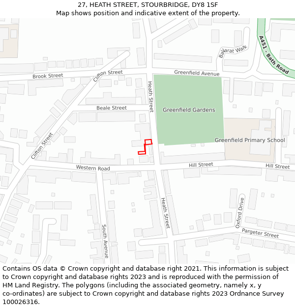 27, HEATH STREET, STOURBRIDGE, DY8 1SF: Location map and indicative extent of plot