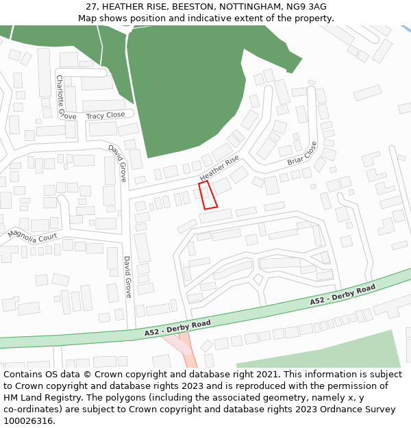 27, HEATHER RISE, BEESTON, NOTTINGHAM, NG9 3AG: Location map and indicative extent of plot
