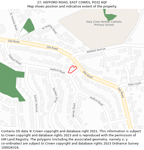 27, HEFFORD ROAD, EAST COWES, PO32 6QF: Location map and indicative extent of plot