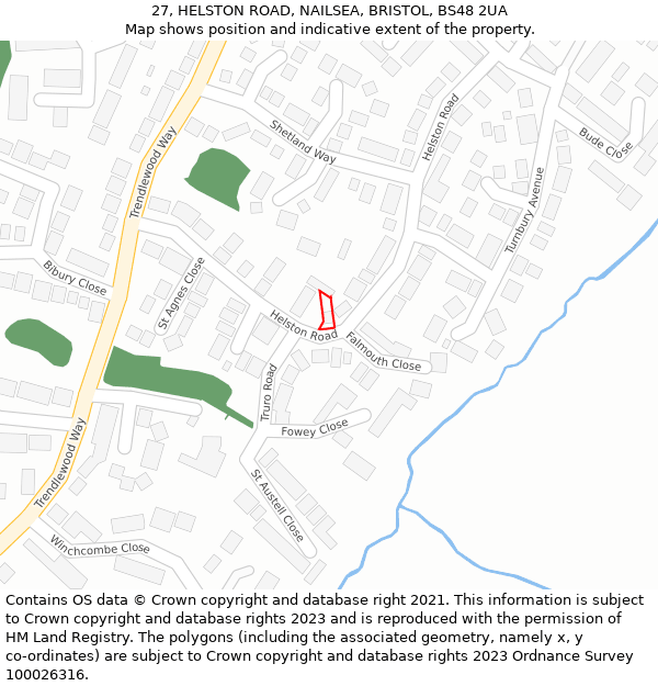 27, HELSTON ROAD, NAILSEA, BRISTOL, BS48 2UA: Location map and indicative extent of plot