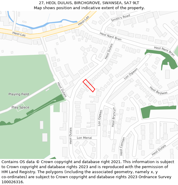 27, HEOL DULAIS, BIRCHGROVE, SWANSEA, SA7 9LT: Location map and indicative extent of plot