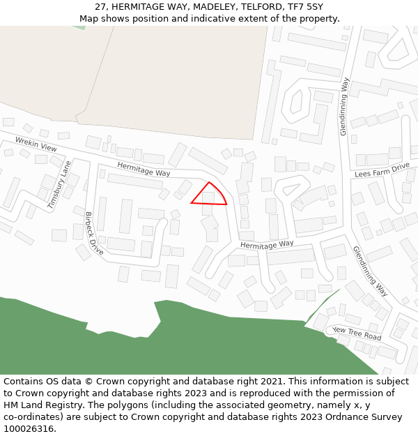 27, HERMITAGE WAY, MADELEY, TELFORD, TF7 5SY: Location map and indicative extent of plot