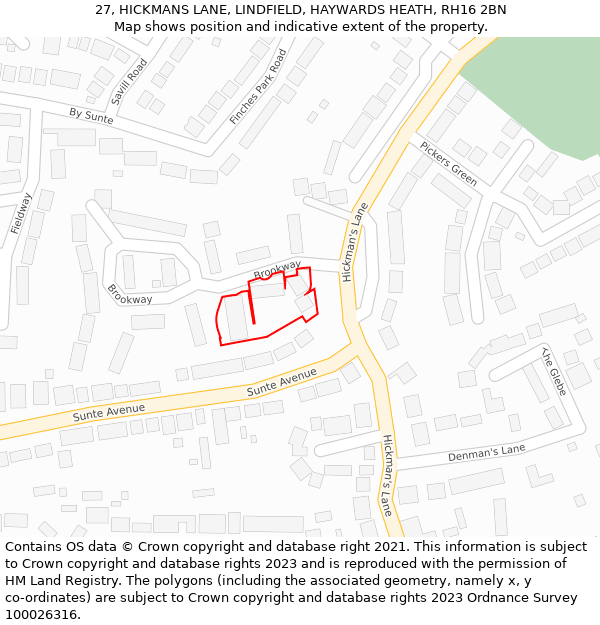 27, HICKMANS LANE, LINDFIELD, HAYWARDS HEATH, RH16 2BN: Location map and indicative extent of plot