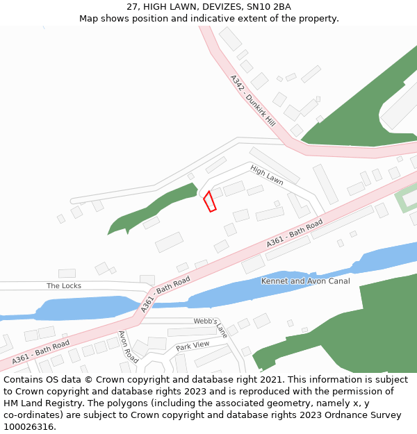 27, HIGH LAWN, DEVIZES, SN10 2BA: Location map and indicative extent of plot