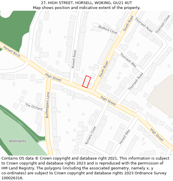 27, HIGH STREET, HORSELL, WOKING, GU21 4UT: Location map and indicative extent of plot