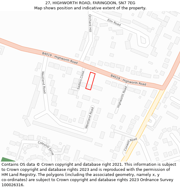 27, HIGHWORTH ROAD, FARINGDON, SN7 7EG: Location map and indicative extent of plot