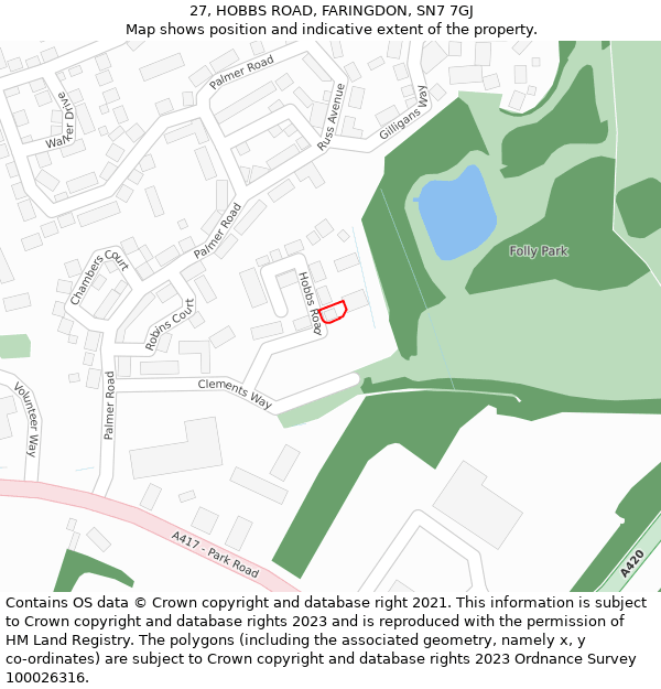 27, HOBBS ROAD, FARINGDON, SN7 7GJ: Location map and indicative extent of plot