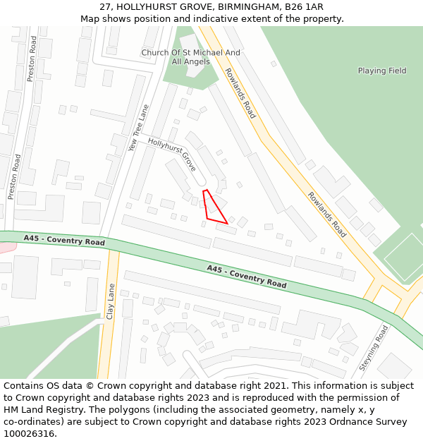 27, HOLLYHURST GROVE, BIRMINGHAM, B26 1AR: Location map and indicative extent of plot