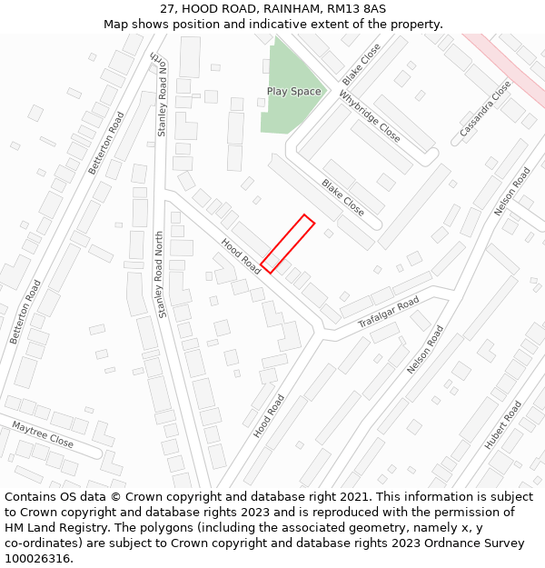 27, HOOD ROAD, RAINHAM, RM13 8AS: Location map and indicative extent of plot