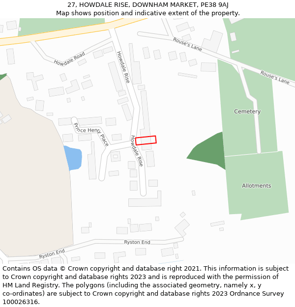 27, HOWDALE RISE, DOWNHAM MARKET, PE38 9AJ: Location map and indicative extent of plot