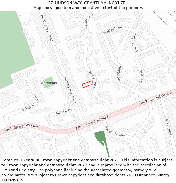 27, HUDSON WAY, GRANTHAM, NG31 7BU: Location map and indicative extent of plot