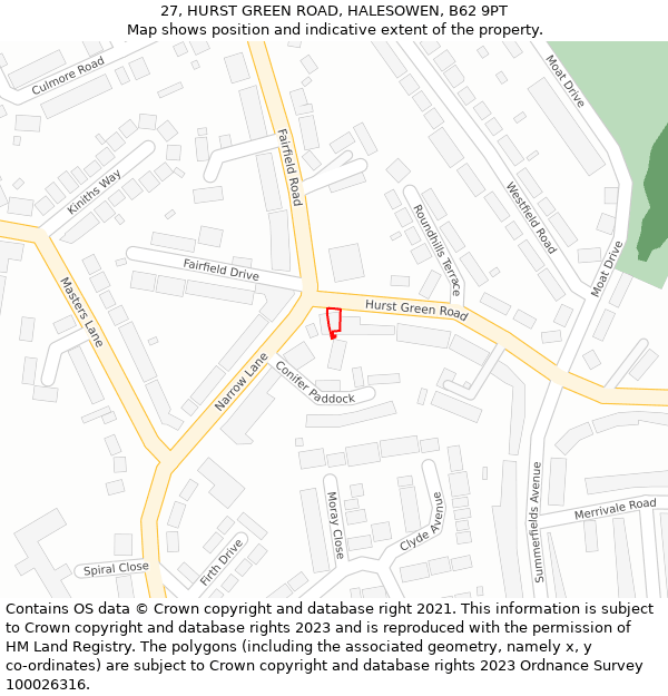 27, HURST GREEN ROAD, HALESOWEN, B62 9PT: Location map and indicative extent of plot