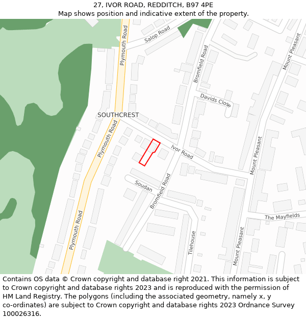 27, IVOR ROAD, REDDITCH, B97 4PE: Location map and indicative extent of plot