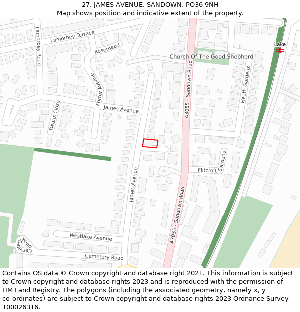 27, JAMES AVENUE, SANDOWN, PO36 9NH: Location map and indicative extent of plot