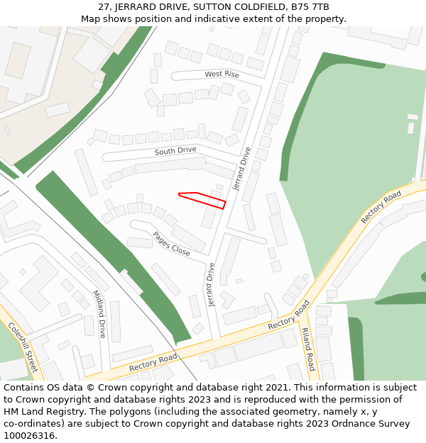 27, JERRARD DRIVE, SUTTON COLDFIELD, B75 7TB: Location map and indicative extent of plot