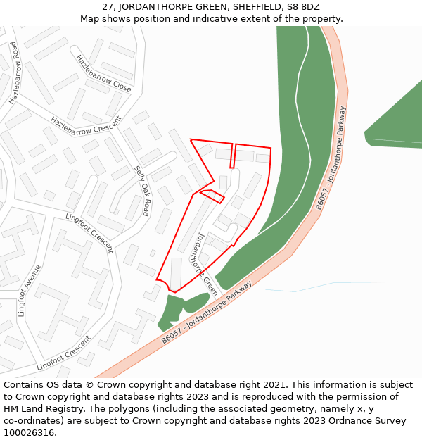 27, JORDANTHORPE GREEN, SHEFFIELD, S8 8DZ: Location map and indicative extent of plot