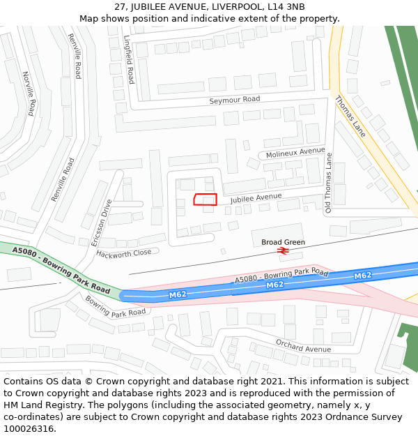 27, JUBILEE AVENUE, LIVERPOOL, L14 3NB: Location map and indicative extent of plot