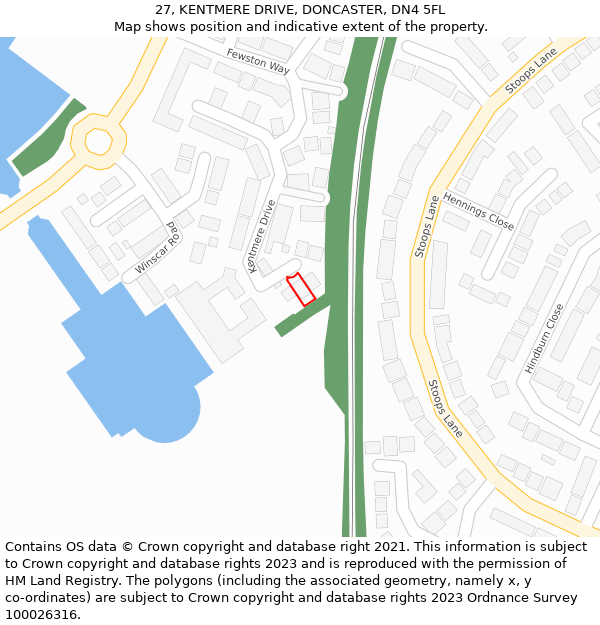 27, KENTMERE DRIVE, DONCASTER, DN4 5FL: Location map and indicative extent of plot