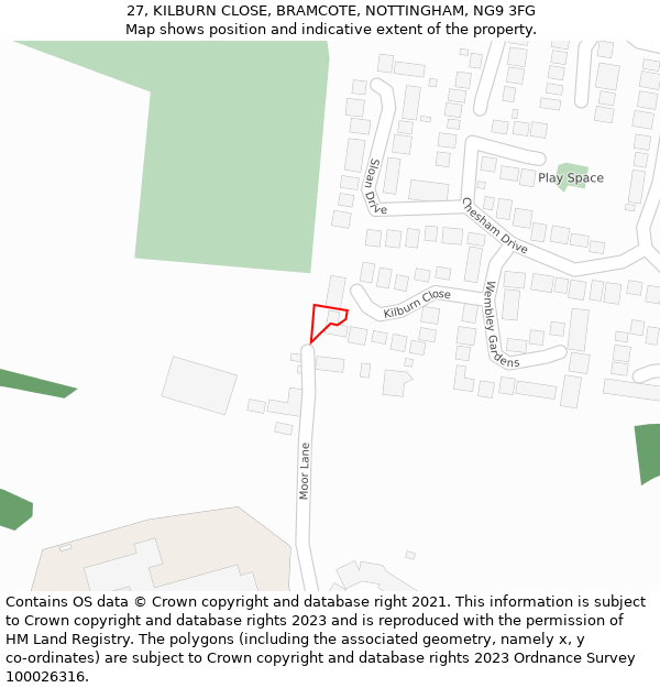 27, KILBURN CLOSE, BRAMCOTE, NOTTINGHAM, NG9 3FG: Location map and indicative extent of plot