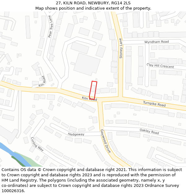 27, KILN ROAD, NEWBURY, RG14 2LS: Location map and indicative extent of plot