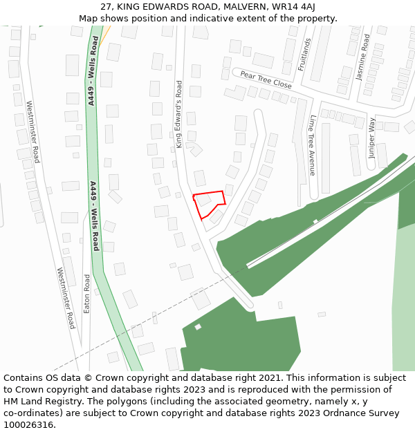27, KING EDWARDS ROAD, MALVERN, WR14 4AJ: Location map and indicative extent of plot