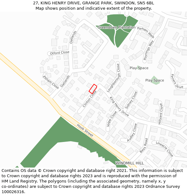 27, KING HENRY DRIVE, GRANGE PARK, SWINDON, SN5 6BL: Location map and indicative extent of plot