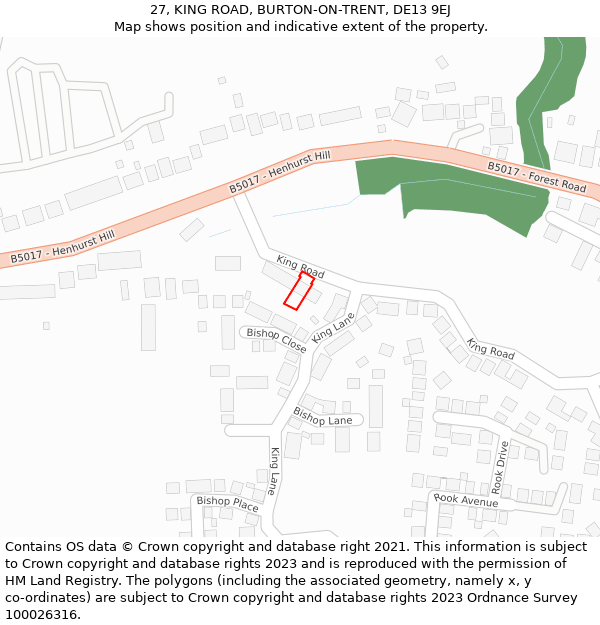 27, KING ROAD, BURTON-ON-TRENT, DE13 9EJ: Location map and indicative extent of plot
