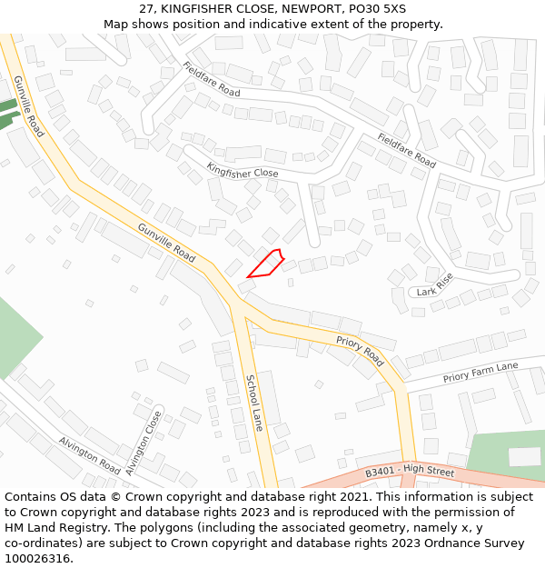 27, KINGFISHER CLOSE, NEWPORT, PO30 5XS: Location map and indicative extent of plot
