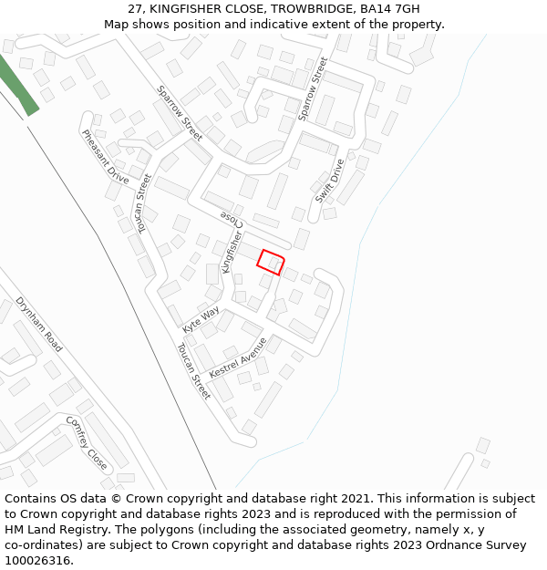 27, KINGFISHER CLOSE, TROWBRIDGE, BA14 7GH: Location map and indicative extent of plot