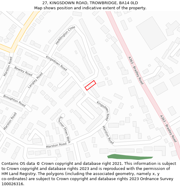 27, KINGSDOWN ROAD, TROWBRIDGE, BA14 0LD: Location map and indicative extent of plot