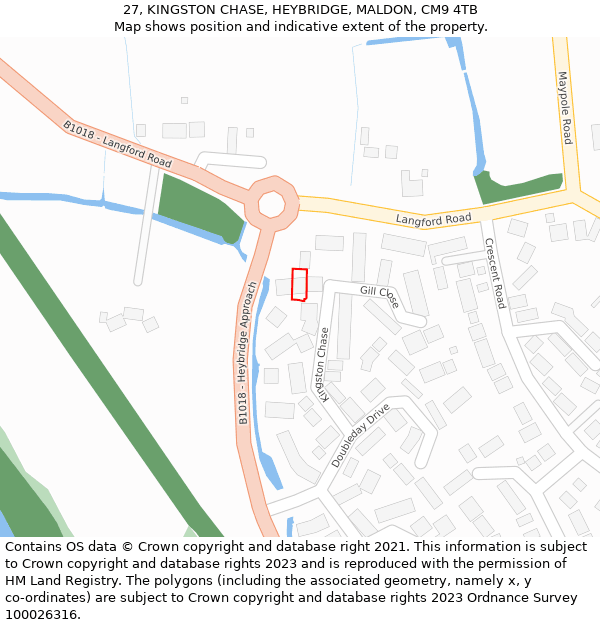 27, KINGSTON CHASE, HEYBRIDGE, MALDON, CM9 4TB: Location map and indicative extent of plot