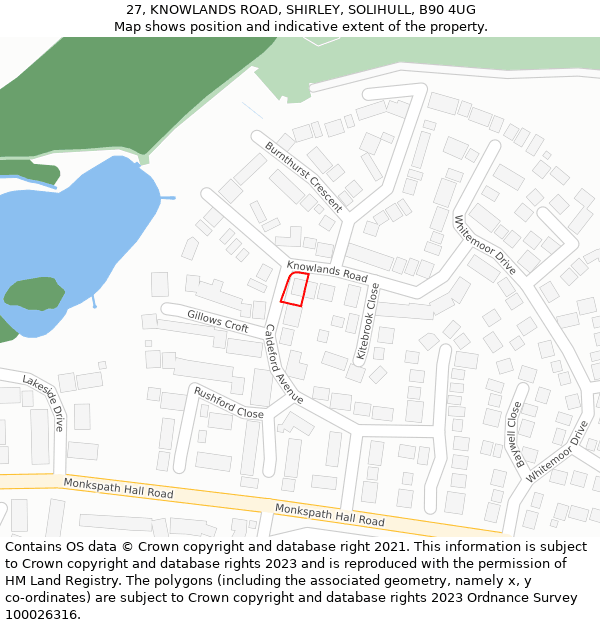 27, KNOWLANDS ROAD, SHIRLEY, SOLIHULL, B90 4UG: Location map and indicative extent of plot