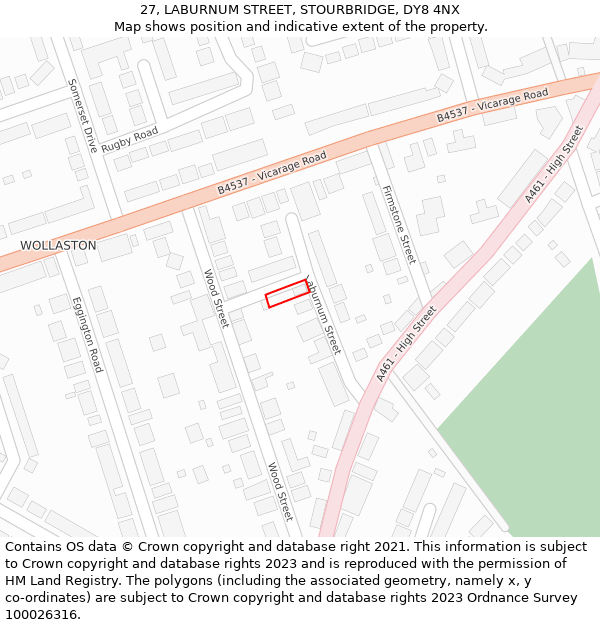 27, LABURNUM STREET, STOURBRIDGE, DY8 4NX: Location map and indicative extent of plot