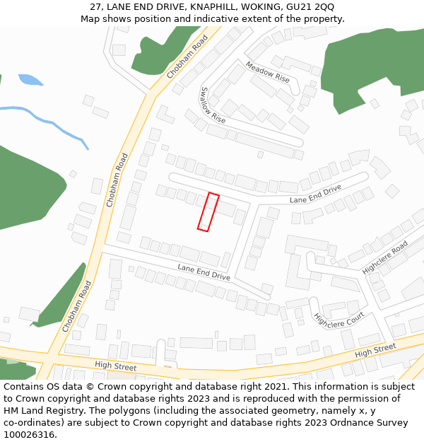 27, LANE END DRIVE, KNAPHILL, WOKING, GU21 2QQ: Location map and indicative extent of plot