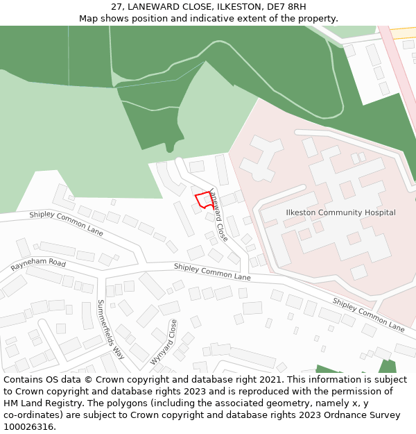 27, LANEWARD CLOSE, ILKESTON, DE7 8RH: Location map and indicative extent of plot