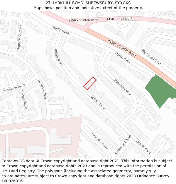 27, LARKHILL ROAD, SHREWSBURY, SY3 8XS: Location map and indicative extent of plot