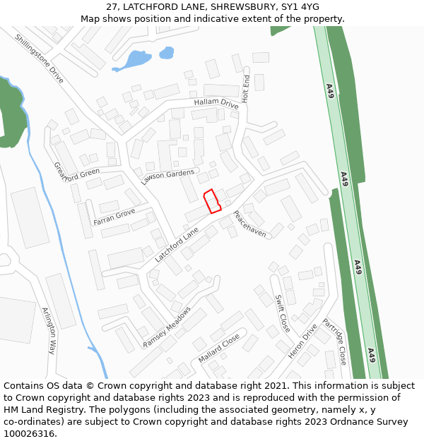 27, LATCHFORD LANE, SHREWSBURY, SY1 4YG: Location map and indicative extent of plot