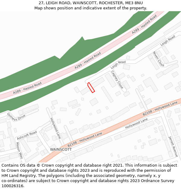 27, LEIGH ROAD, WAINSCOTT, ROCHESTER, ME3 8NU: Location map and indicative extent of plot