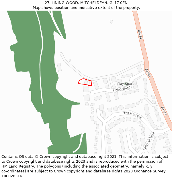 27, LINING WOOD, MITCHELDEAN, GL17 0EN: Location map and indicative extent of plot